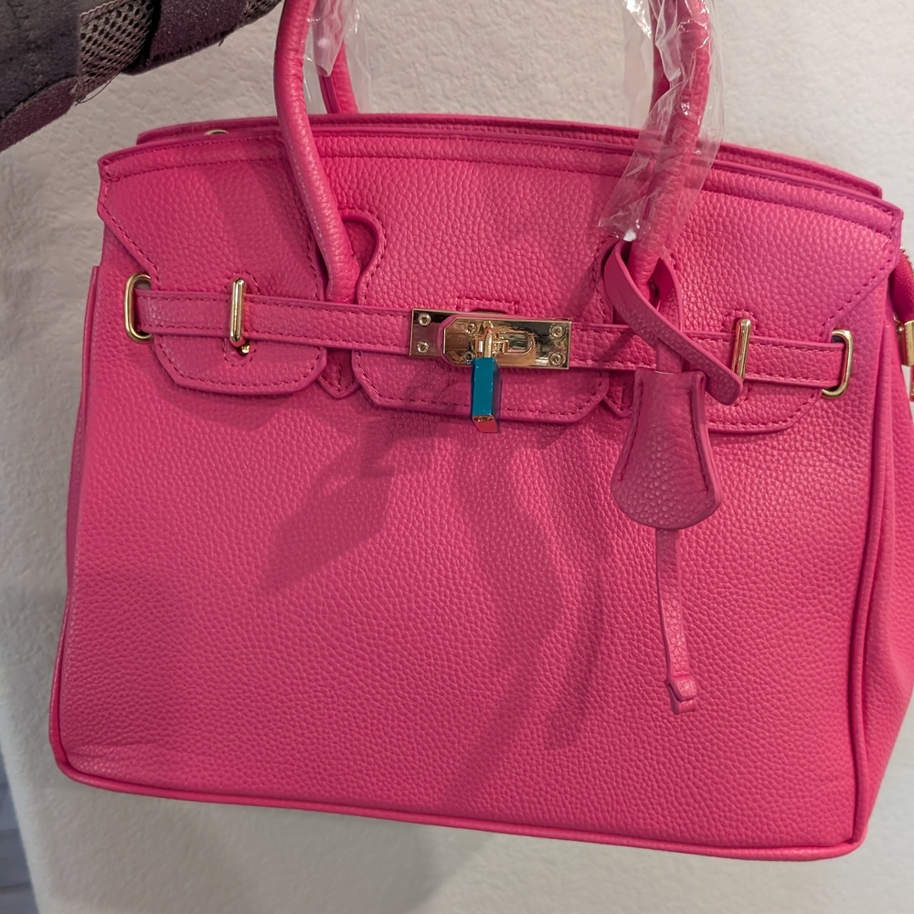 Pink and Gold Satchel with Structured Design